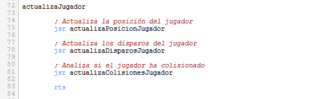 Asteroids - Actualiza colisiones jugador - Llamada