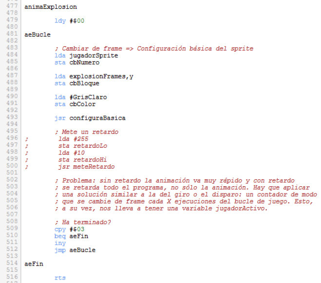 Asteroids - Bucle demora comentado