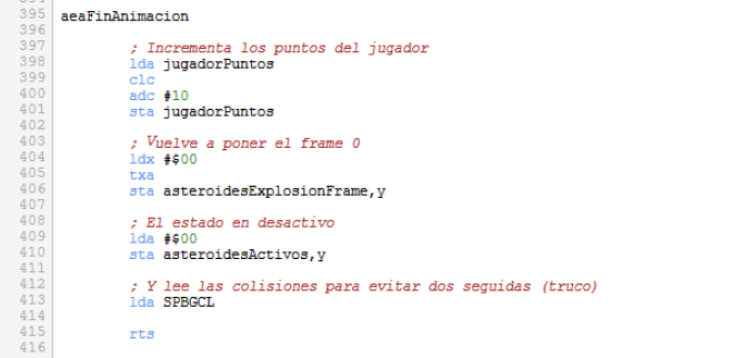 Asteroids - Fin animación asteroides