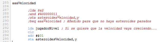 Asteroids - Velocidad por nivel